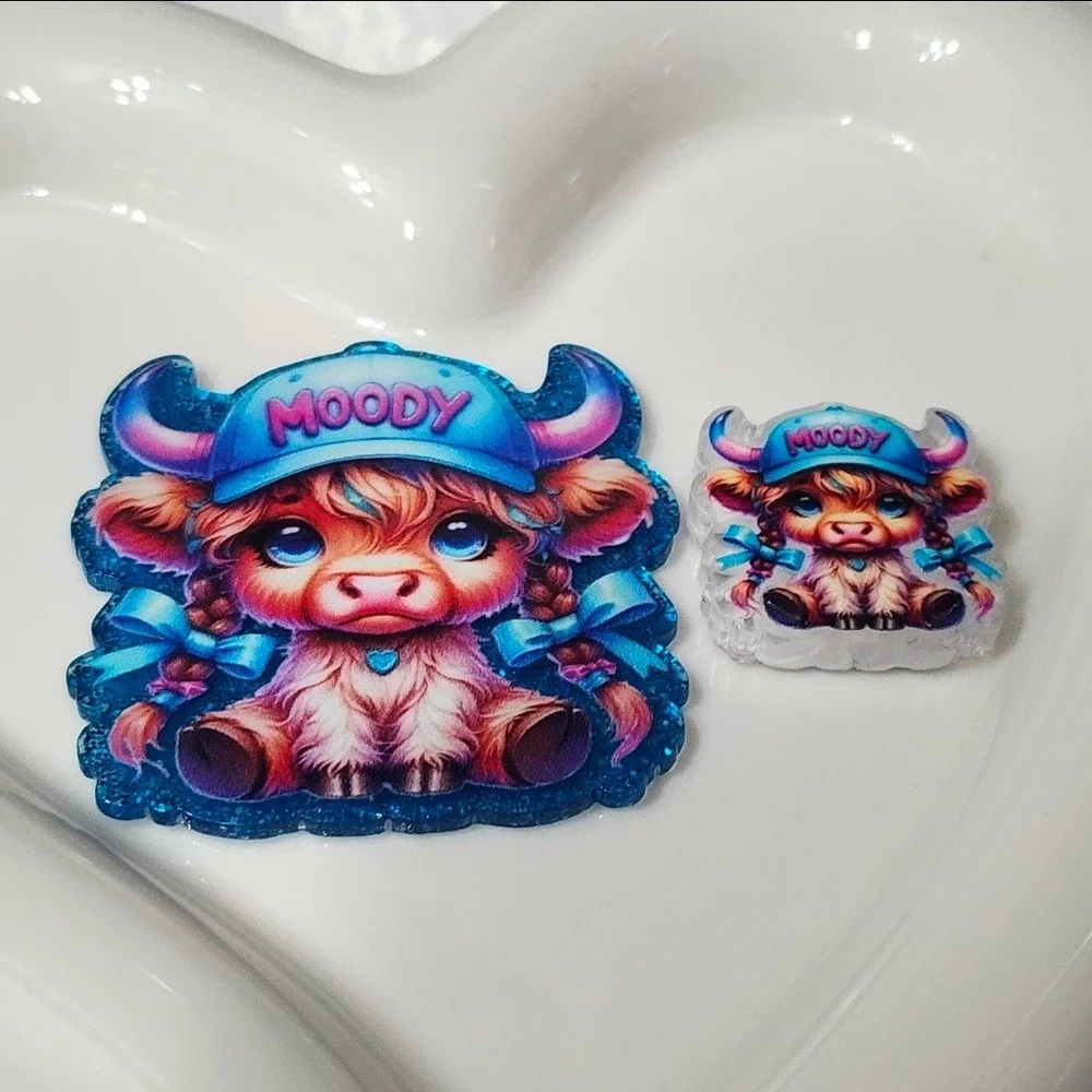 Moody Cow Flatback Focal Bead Beaded Pen Badge Flats Planar Acrylic